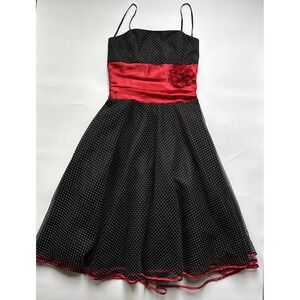 Polka Dot Dress Black Red‎ Satin Flower Party Cocktail Fit & Flare